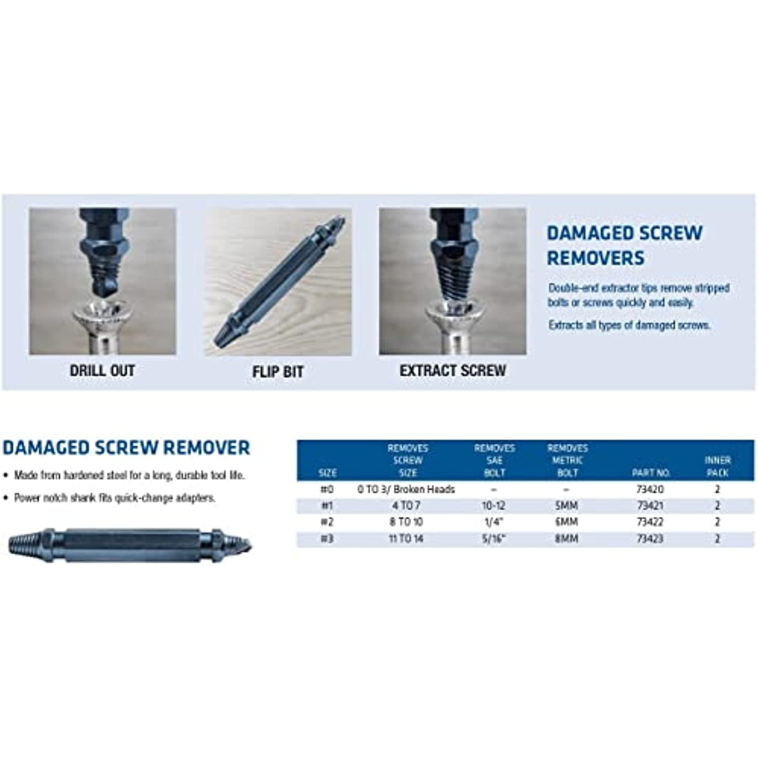 Century Drill & Tool 4 Piece Damaged Screw Remover Set 73430