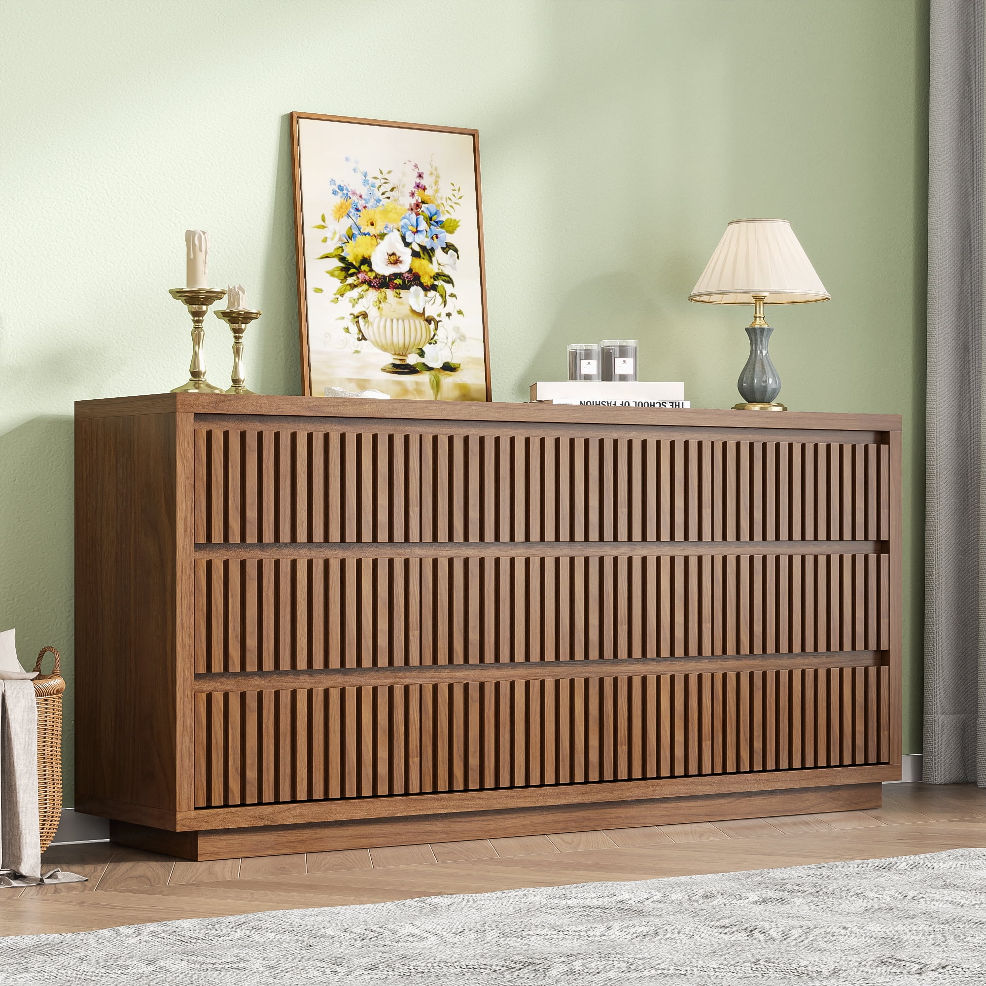 Fiogmub 9 Drawer Dresser for Bedroom, Wide Chest of Drawers TV Stand, Clothes Storage Cabinet Organizer for Living Room, Walnut