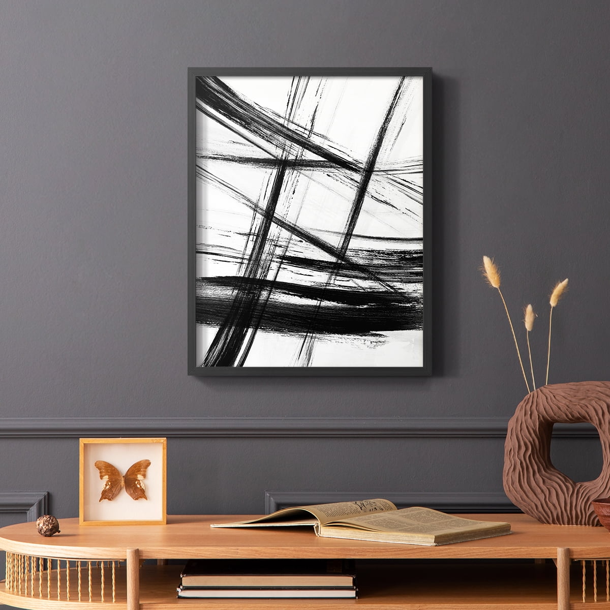 Organic Strokes in Black Solid Wood 8 x 10 Framed Print