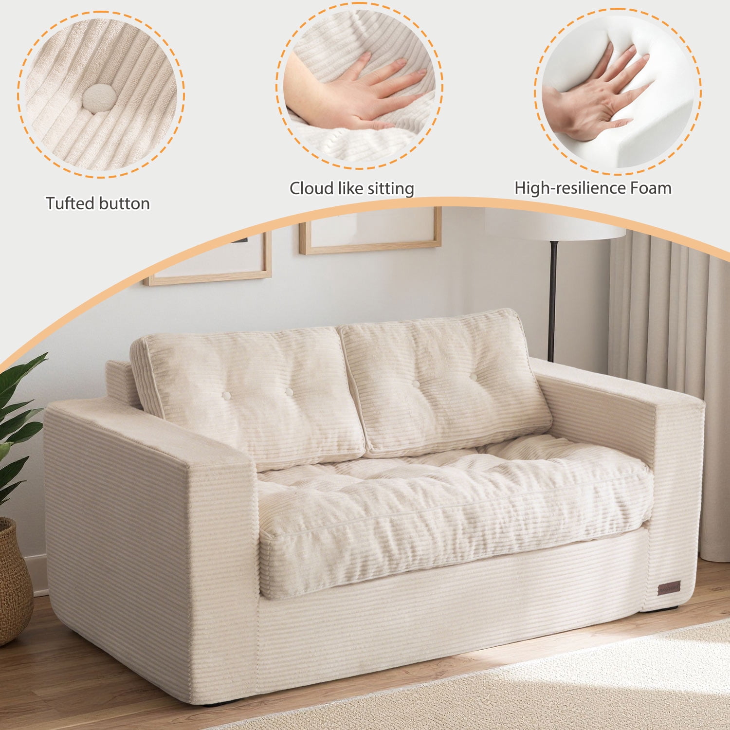 BYBYME Bean Bag Chair Sofa for Adults,Giant Large Loveseat Boneless Couch with Tufted Cushion & Backrest,Comfy Chair Lazy Sofa for Bedroom Living Room,Beige
