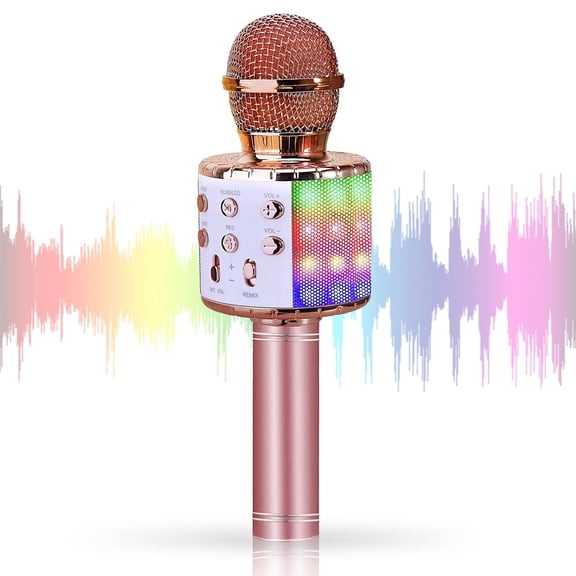 Bluetooth Microphone for Kids Adult Singing, Prtable Wireless Karaoke Machine Handheld with LED Lights, Gold