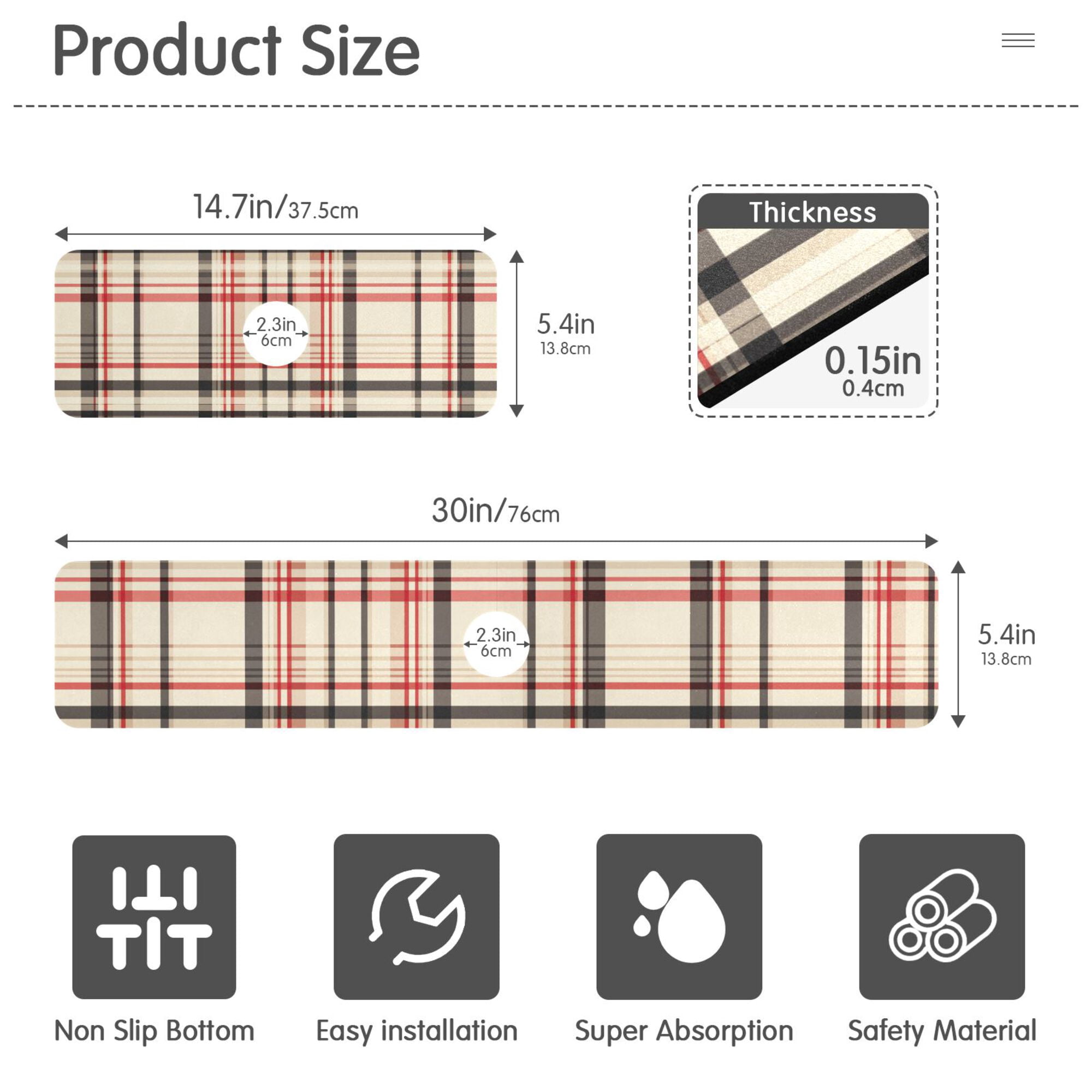 Yayeee Faucet Mat for Kitchen Sink 30" Diatomite Long Splash Guard Pad, Black Tartan, 2 Pack
