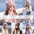thumbnail image 3 of Wxirdrow Baby Beanie Warm Winter Hat Kids Cute Cat Knit Earflap Hat Fuzzy Fleece Lined Winter Warm Cartoon Protective Cold Weather Cap For Boys Girls Khaki,2-8 Years, 3 of 7