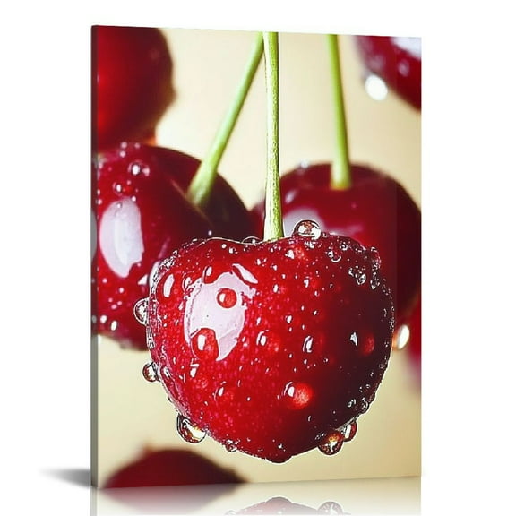 ZFLMY Cherries Water Droplets Wall Decor Art Modern Canvas Prints for Home Living Room Office Kitchen Bathroom, Set of 2 Pieces 12x16/16x20 inches 12x16in