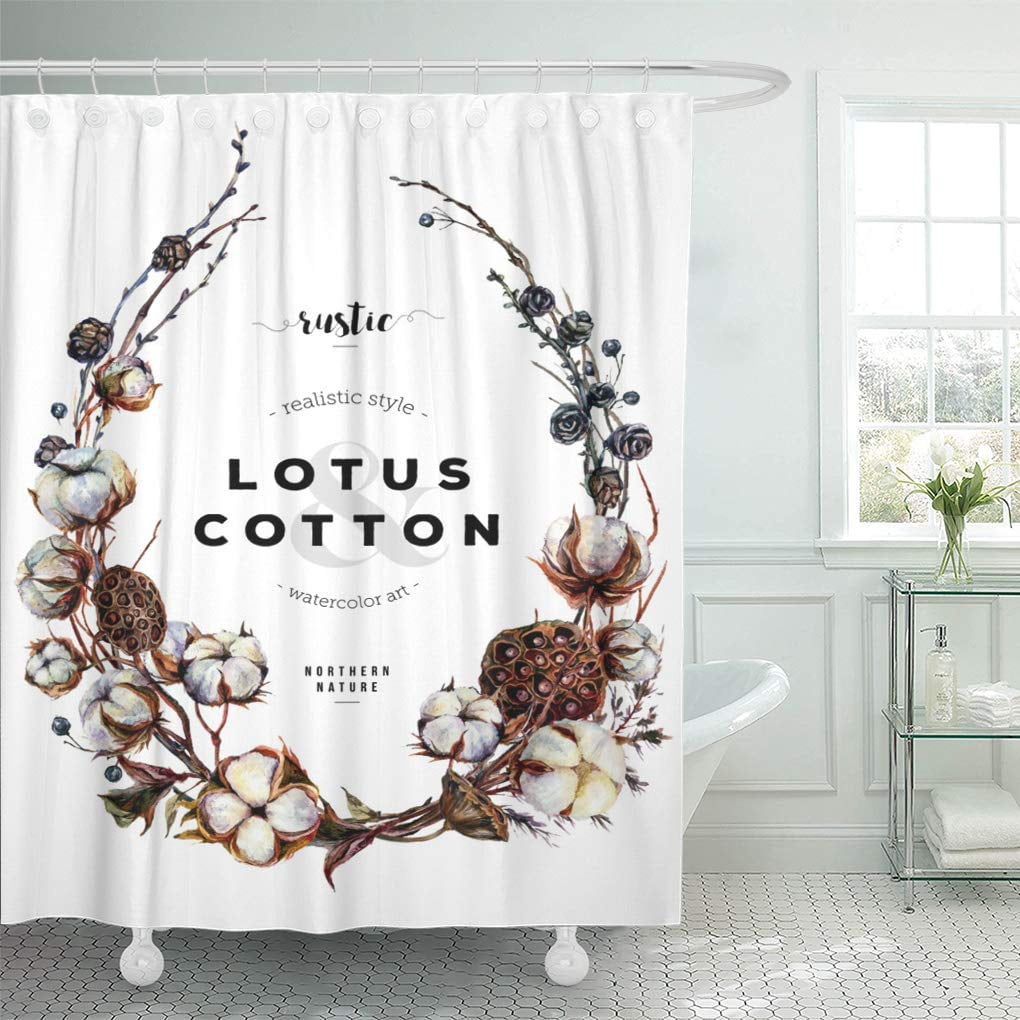 KSADK Watercolor Oval Wreath Made of Cotton Plant Bolls Larch Branches with Cones and Dry Lotus