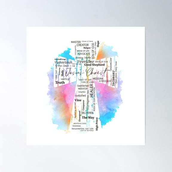Names Of Jesus Word Art Cross Rainbow Poster Wall Art, Modern Wall Decor For Living Room Bedroom, 24x24 UNFRAMED