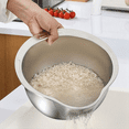 thumbnail image 3 of Rice Washer Strainer Bowl Stainless Steel Washing Colander Fruit and Vegetable Kitchen Tool A, 3 of 9