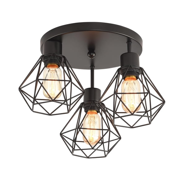 3 Lights Industrial Ceiling Light Fixtures,Iron Cage Ceiling Lamp Pendant Lighting,3-Light Close to Ceiling Light Fixtures, Modern Chandeli