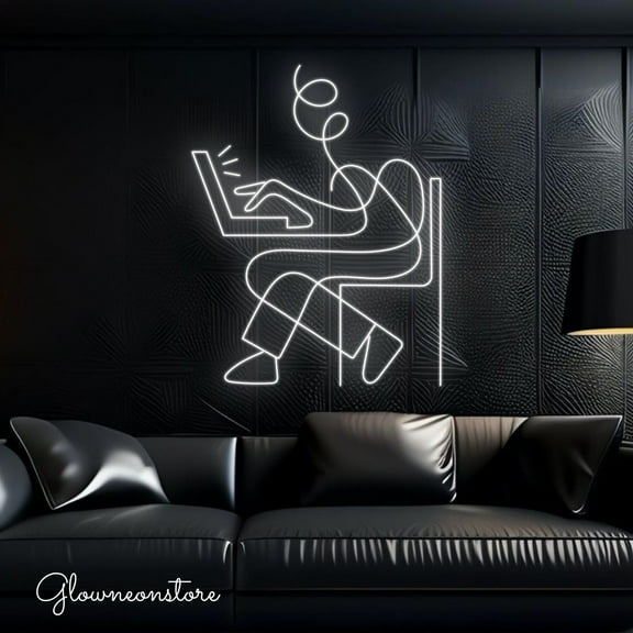 Glowneon Typing Computer Neon Sign, Typing Computer Led Sign, Typing Computer Line Art Decor