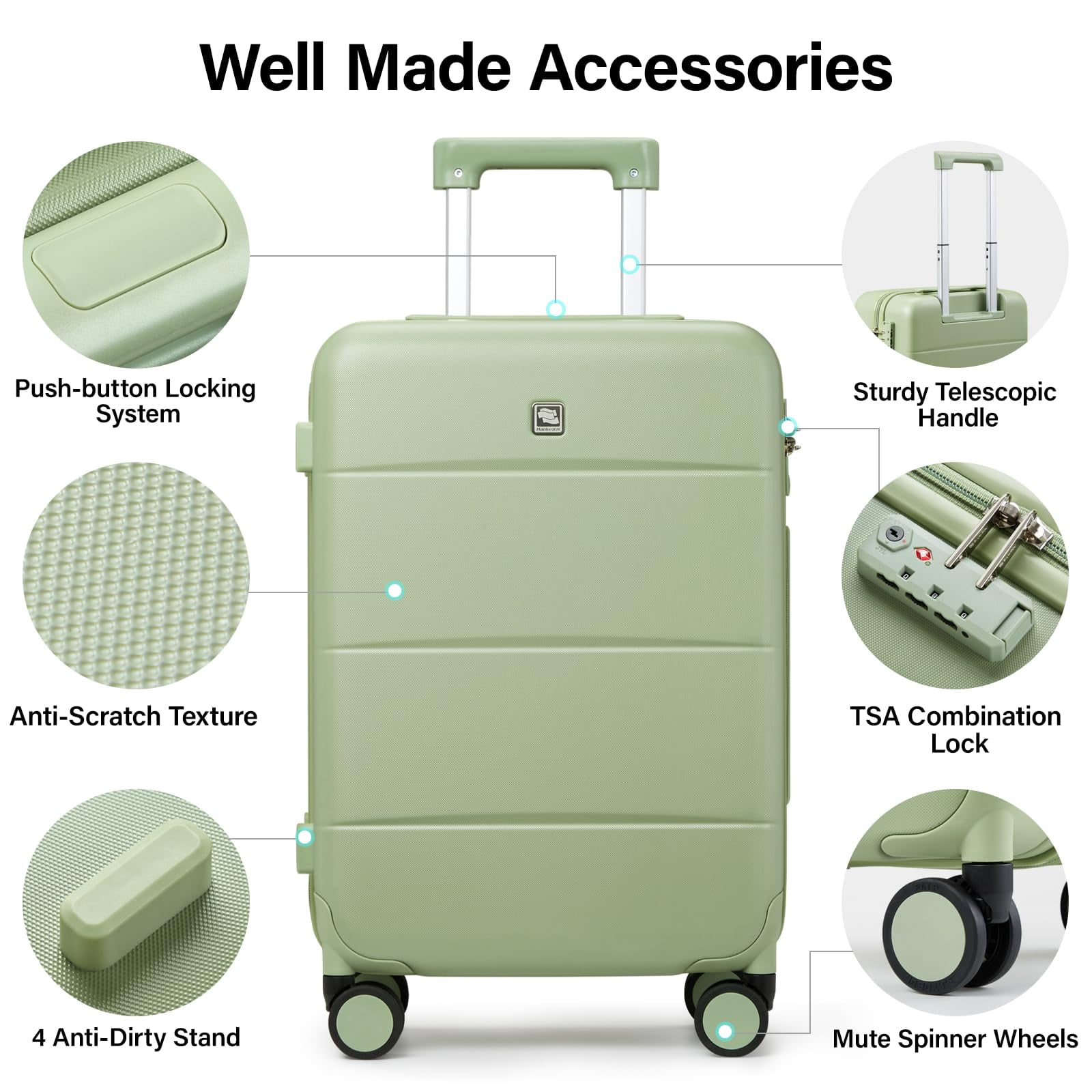 Hanke 28 Inch Luggage Large Suitcase With Spinner Wheels Tsa Luggage Suitcases Traveler's Choice Hard Case Luggage For Women & Men Rolling Checked Luggage(Bamboo Green)