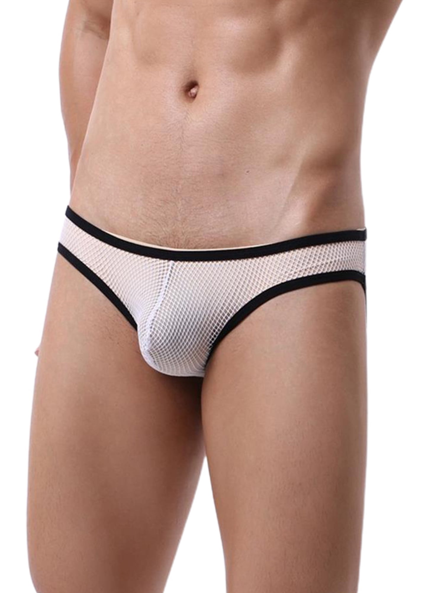Men Underwear See-through Mesh Bikini T-back Breathable Bulge Pouch Thong Briefs