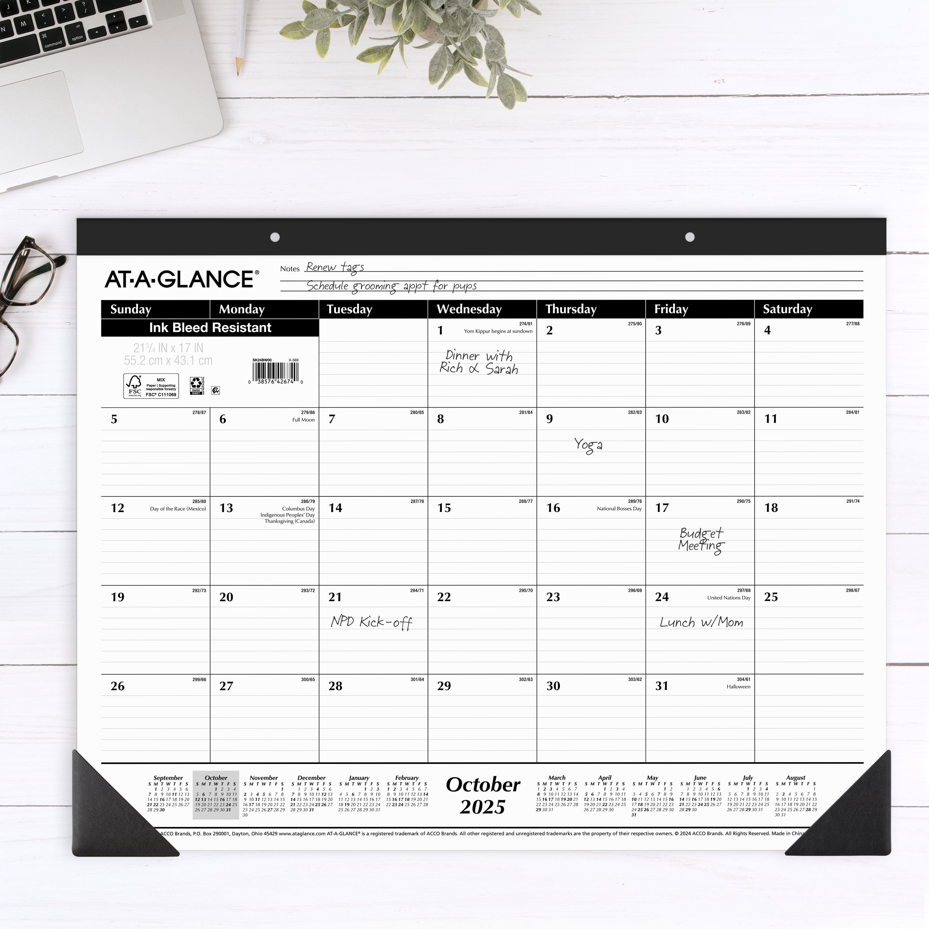 AT-A-GLANCE 2026 Monthly Desk Pad Calendar, 21.75" x 17"