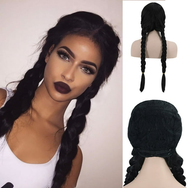 PVCS Perruque Synthétique Double Longue Droite Noire pour Femmes Résistante à la Chaleur