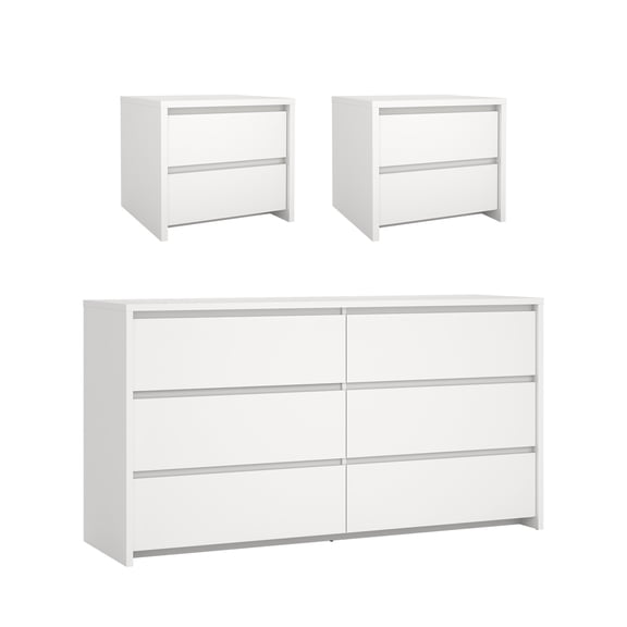 Tvilum Next 3-Piece Bedroom Set - 6 Drawer Double Dresser and Nightstand Set of 2, White