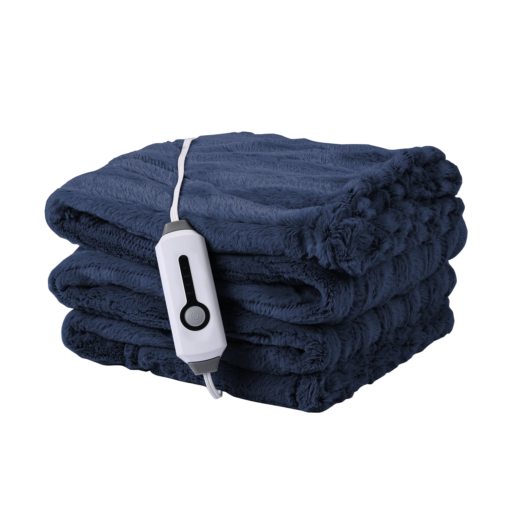 SUNNY HEAT Electric Heated Blanket 72'' x 84'', Soft and Lightweight Faux Fur Electric Blanket, Navy