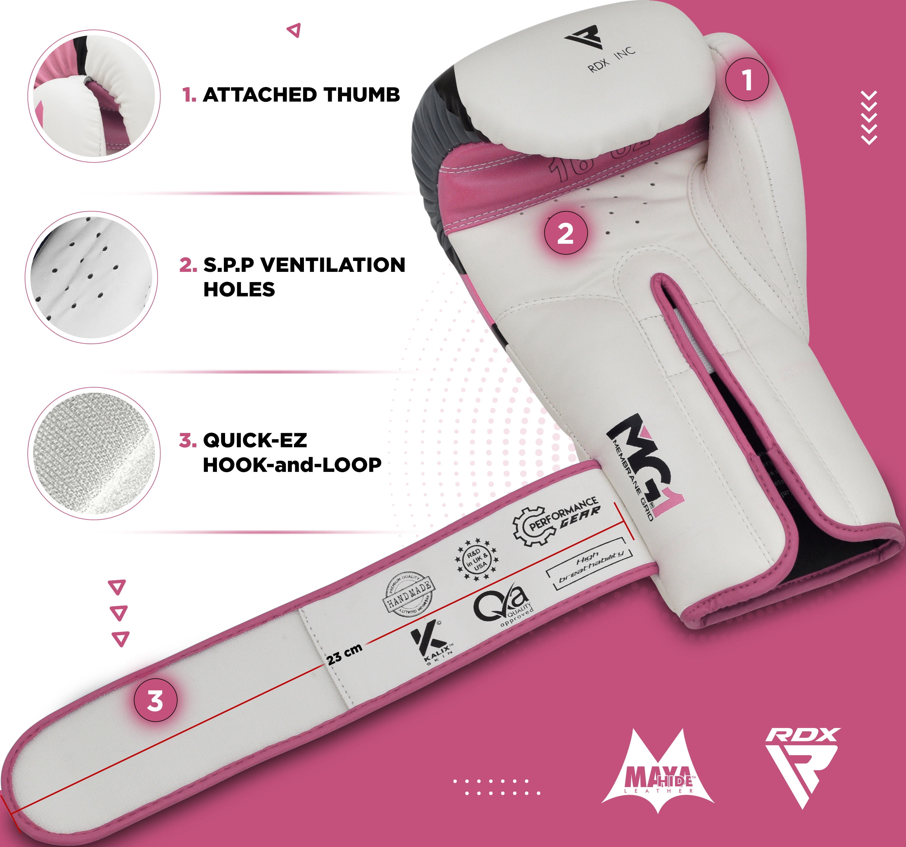 RDX F7 Leather Boxing Gloves, 10oz, Pink