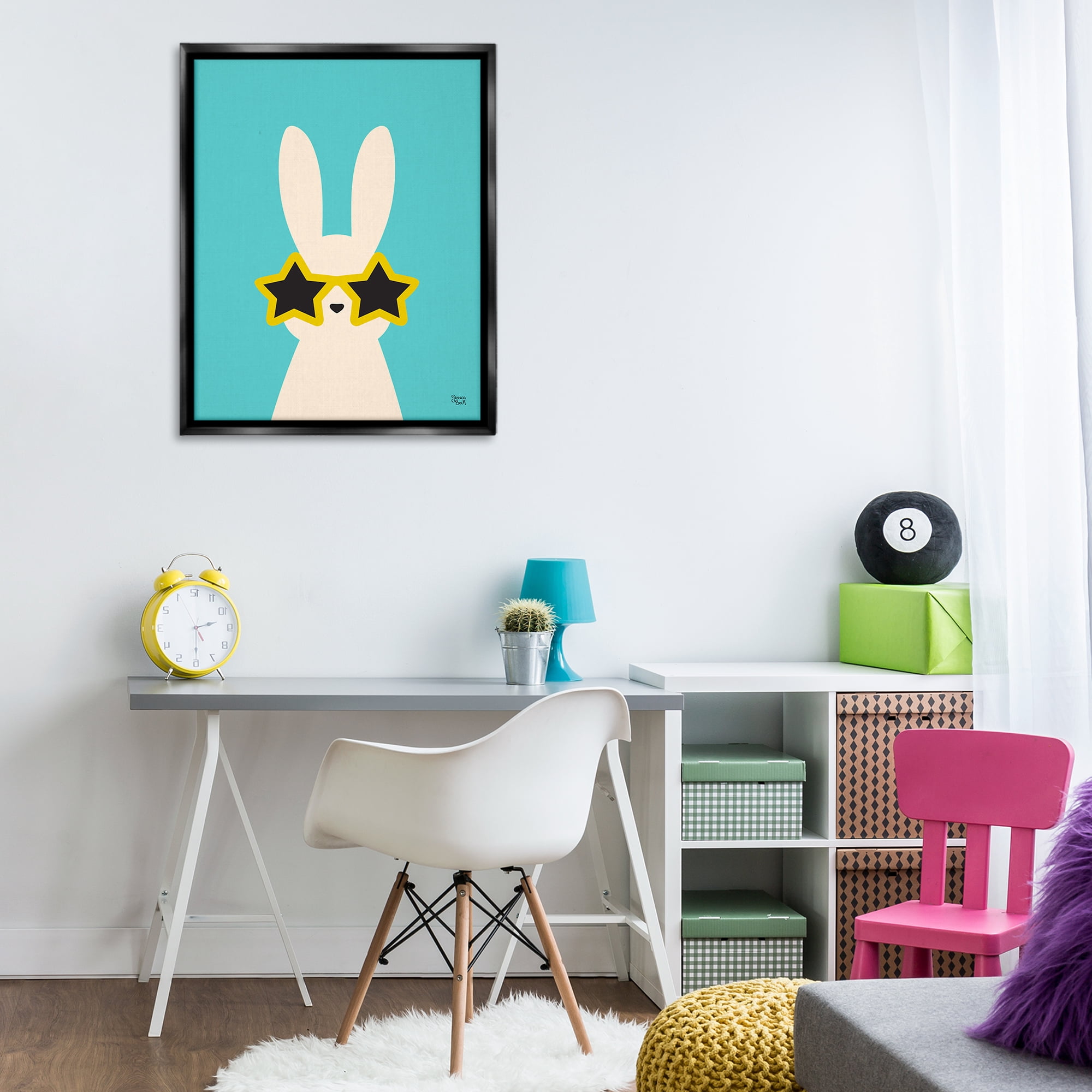 Stupell Industries Rabbit & Star Sunglasses Animals Painting Black Floater Framed Canvas Art Print Wall Art, 25 x 31