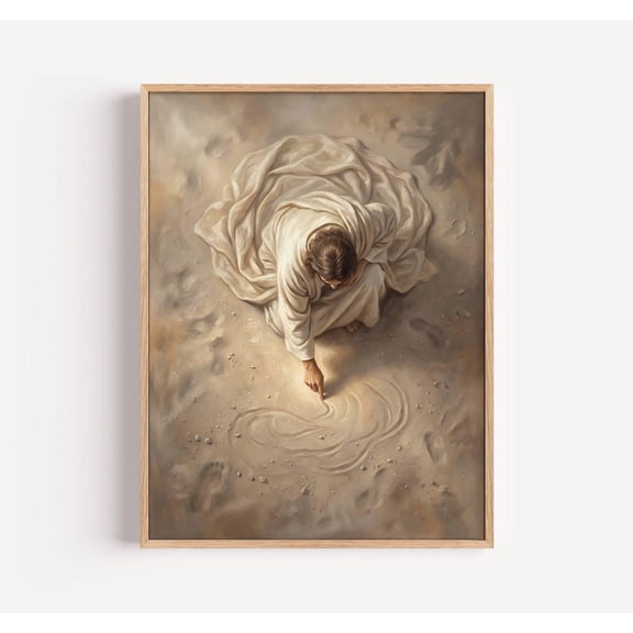 Jesus Writing In Sand Christian Wall Art Living Room Bedroom Office