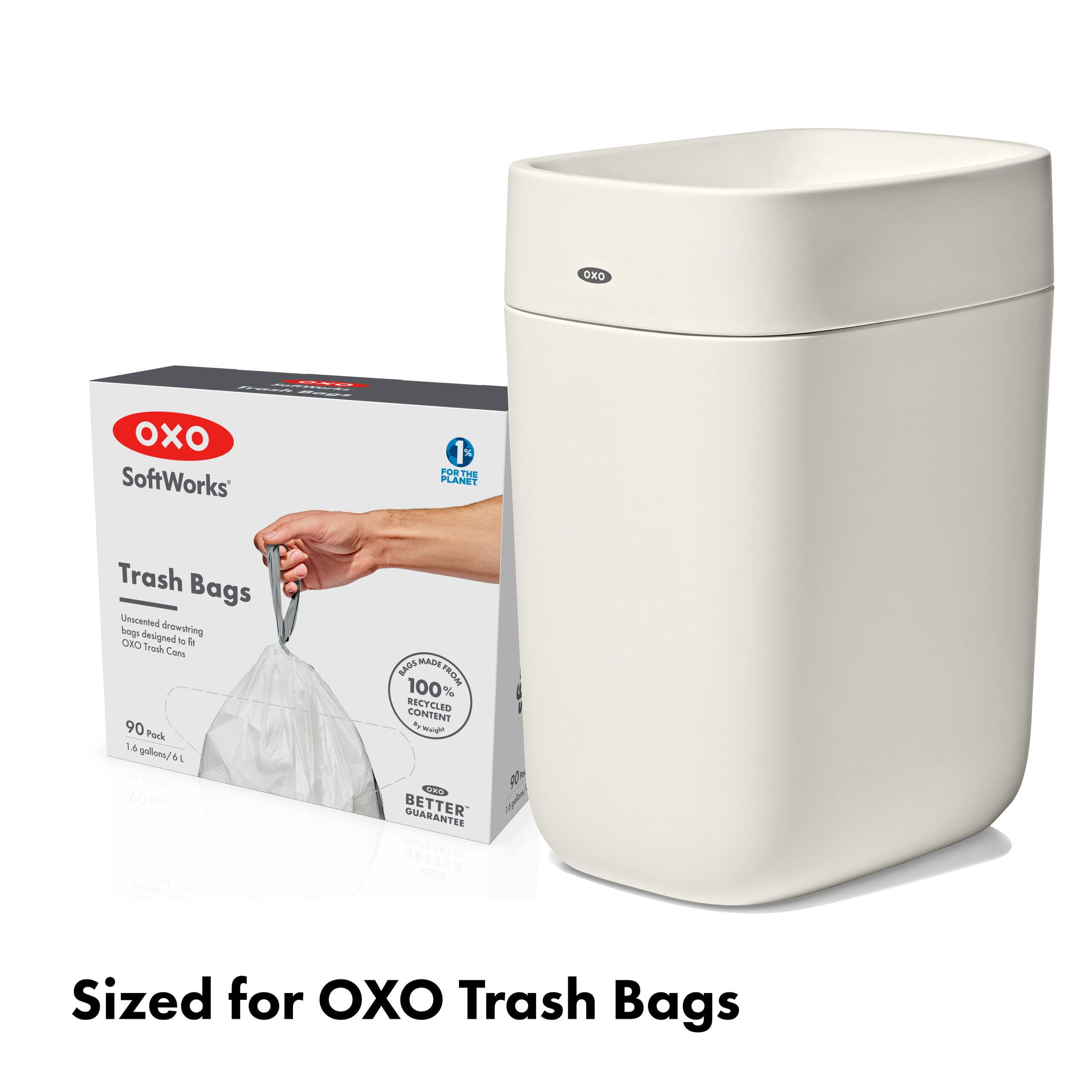 OXO 6L Bathroom Trash Can, Compact Garbage Can for Small Spaces and Under Bathroom Vanity, White