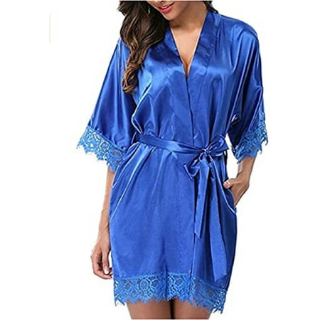 

Fanvereka Women Night Robes Sleepwear Medium Sleeve Lace Smooth Robes