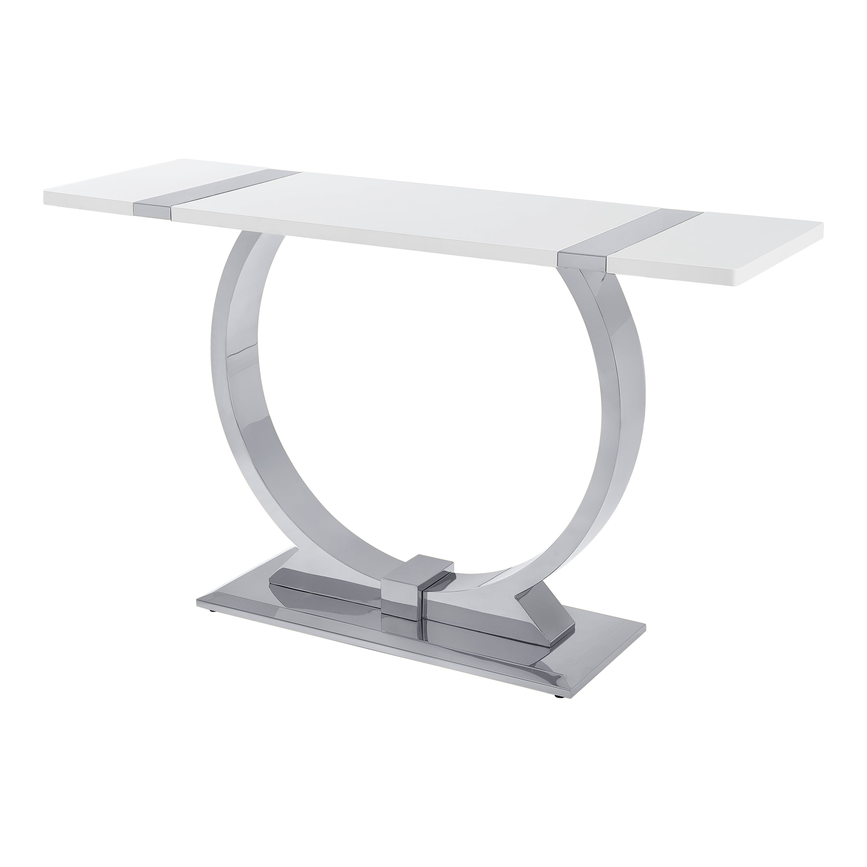 Furniture of America Gaius Glam Rectangle Sofa Table with O-Shaped Stainless Steel Trestle Base, Black and Silver