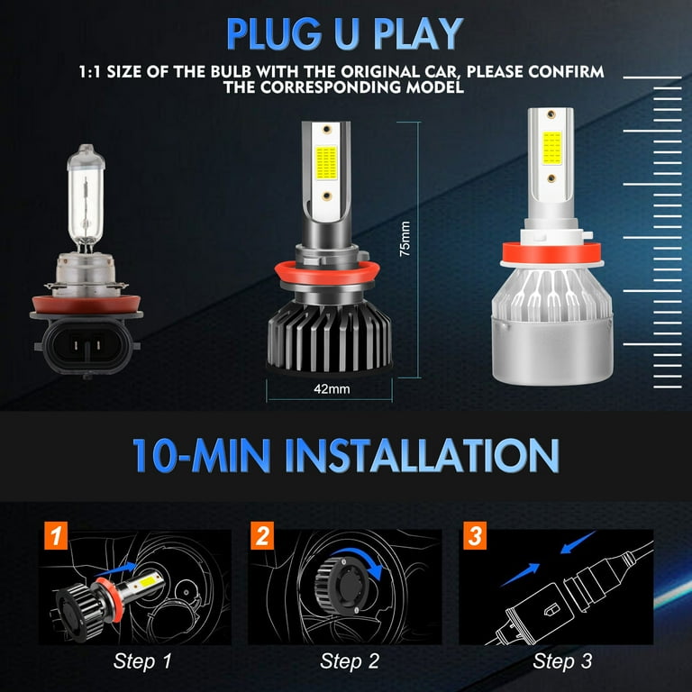 H11b Led Headlight H11 LED Headlight Bulbs – Super Bright 12000K White, 33000LM, High/Low Beam, 55W H11 5000k Led - Foto 13