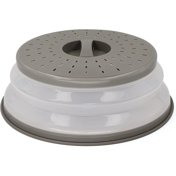 Microwave Cover for Food, Collapsible Microwave Splatter and Plate Covers Easy Grip Lid and Food Strainer, Free and Dishwasher Safe, 10.5", Grey - By
