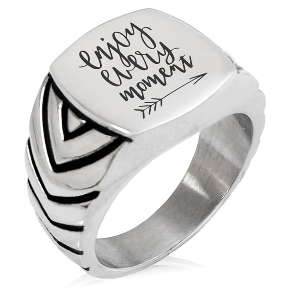 Stainless Steel Enjoy Every Moment Chevron Pattern Biker Style Polished Ring