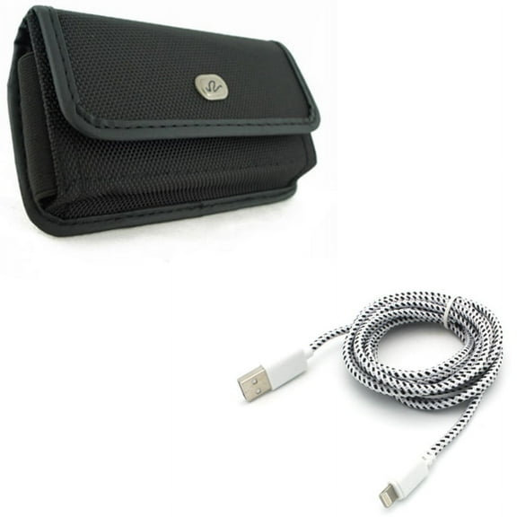6ft USB Cable w Case Belt Clip for iPhone XR - Charger Cord Power Wire Braided Long, Rugged Holster Canvas Cover Pouch Compatible With iPhone XR