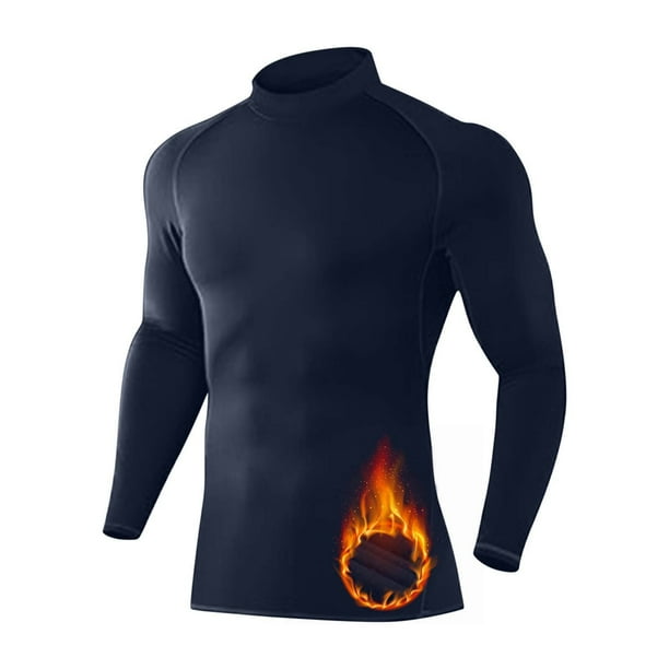 pstuiky Camisas de manga larga abrigadas para hombre, Camiseta deportiva de manga larga con cuello alto, color liso, forro polar, cálida y elástica para hombre Tops de talla grande para hombre l