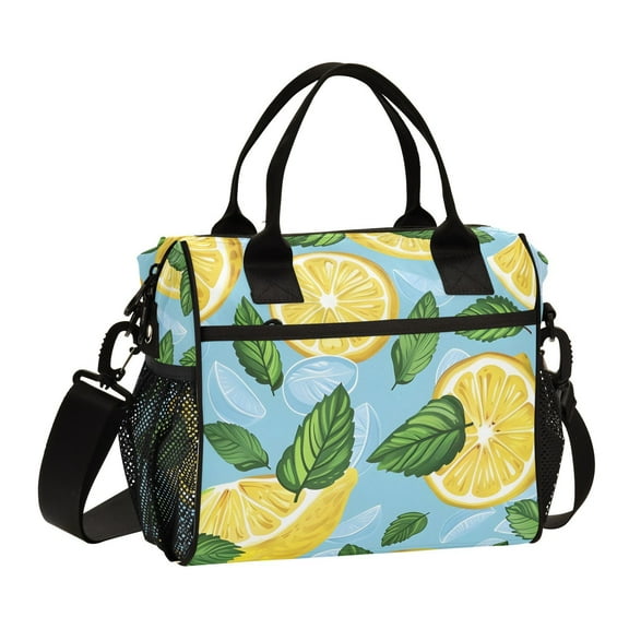 Ckdifva Lemon Mint Leaves Cooler Bag Cooler Cooling Tote Lunch Bag Lunch Box Front Pocket with Shoulder Strap