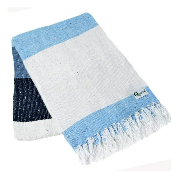 4 Pk Mexican Blankets - 74"x50" Yoga Blanket - Lightweight Outdoor Blanket for Camping, Beach, Picnic - Throw Blankets for Bed, Sofa, Home Decor - Blue Tones Tulum - Blue Tones