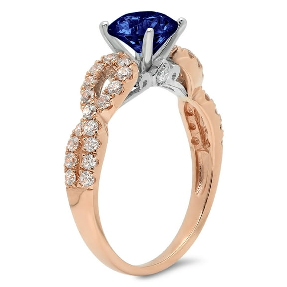 1.42 ct Round Cut Simulated Tanzanite Solitaire with Accents Engagement Ring for Women in 18K Rose/White Gold