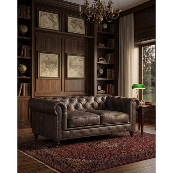 Crafters and Weavers Craftsman Mission 72" Leather Loveseat in Dark Brown