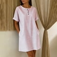 thumbnail image 5 of Blmnix Striped Dress Woman Dress Shift Button Down with Pockets Under Dress Crew Neck Short Sleeve Mini Pink Adaptable Spring Dresses for Women XXXL, 5 of 7
