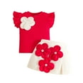 thumbnail image 1 of Rhuody Ensembles Fille Col Rond Été Manches Volantées T-Shirt Côtelé Hauts Jupe Florale Tendance Tenue d'Été Rouge 9-12 Mois, 1 of 4