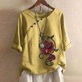 thumbnail image 2 of Ladies Summer Tops Sale, Plus Size Tops for Women Loose Casual Dandelion Printed Round Neck T-Shirts Ladies Comfy Short Sleeve Linen Blouse Summer Retro Tunic Tops, 2 of 6