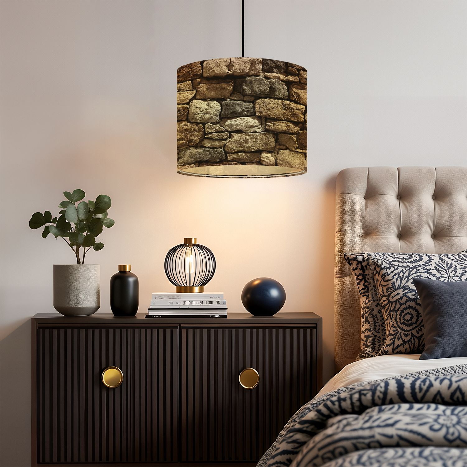 Linen Drum Lampshades Natural Stone Wall Texture Neutral Earth Tones 13"x13"x10" Light Shade for Table Lamps Floor Lamps Drum Lamp Shades Lampshade Replacement Assembly Required