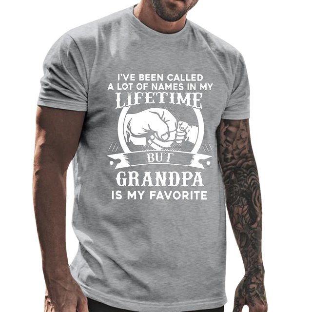 TSADFHJI Mens T-Shirts Graphiques Designer Homme Printemps et Été Fête des Pères Décontracté Rétro Impression Partielle T-Shirt Col Rond Manches Courtes TTG Gris