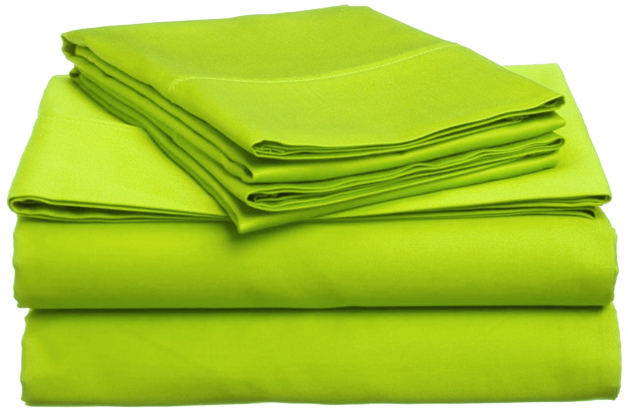 Lime Green Twin Size Microfiber Sheet Sets: One Pillowcase, 10" Drop
