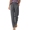 thumbnail image 3 of Women's Cotton Slim Fit Pants With Elastic Waist and Pockets, Casual Everyday Wear for Work and Outdoors, Comfortable Stretchy Trousers | UKHCCC,Gray XL, 3 of 7