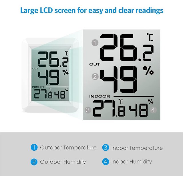 Termómetro para interiores y exteriores, termómetro conectado con sensor inalámbrico para exteriores, termómetro higrómetro digital con pantalla Lcd grande, interruptor /, Fo ShuxiuWang 8390605208935