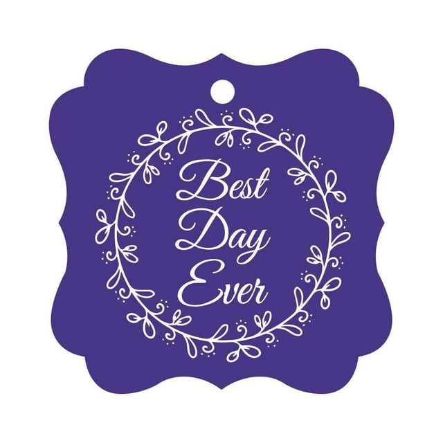 Darling Souvenir Custom Best Day Ever Wedding Party Tags Leaf Wreath Hang Tags-Purple Violet-100 Tags