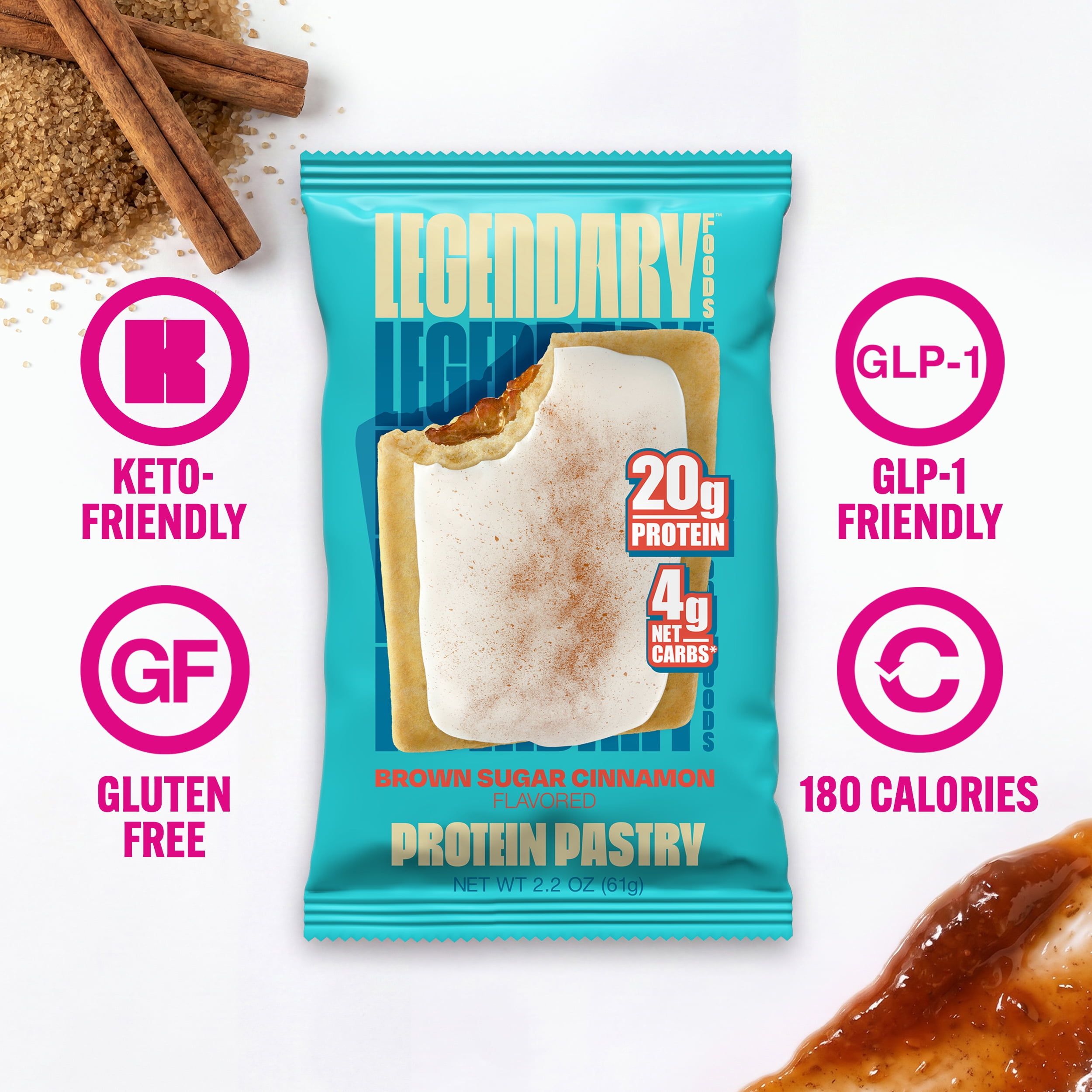 Legendary Foods Protein Pastry - Brown Sugar Cinnamon 4 Pack | Protein Snack | Gluten-Free| Keto Friendly