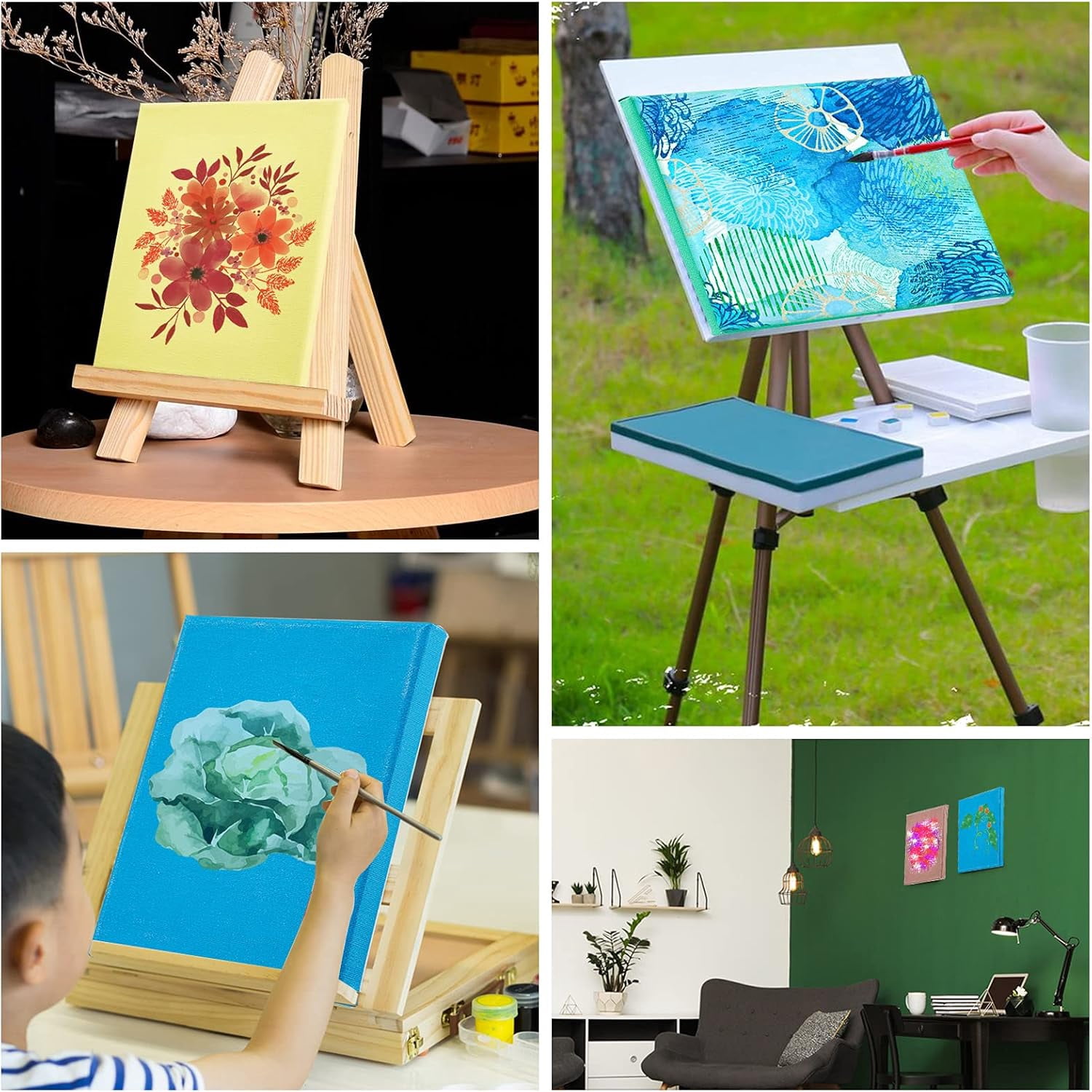 Painting & Drawing Supplie Sets Including Cotton Stretched Blank Canvas with Wooden Frame Plastic Paint Pots Strips & Brushes Pens Mixed Color 21x15x1.6cm 6 colors 1pc/color 6pcs