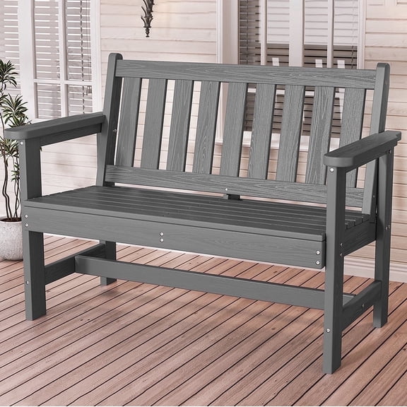 SERWALL 2-Person Outdoor Bench, 49" All-Weather HDPE Garden Bench with Aluminum-Reinforced Supports, 660 lbs Capacity, for Patio, Porch and Backyard, Gray