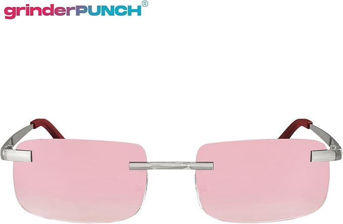 GRINDERPUNCH Rimless Rectangular Sunglasses Small Slim Retro Designer Shades