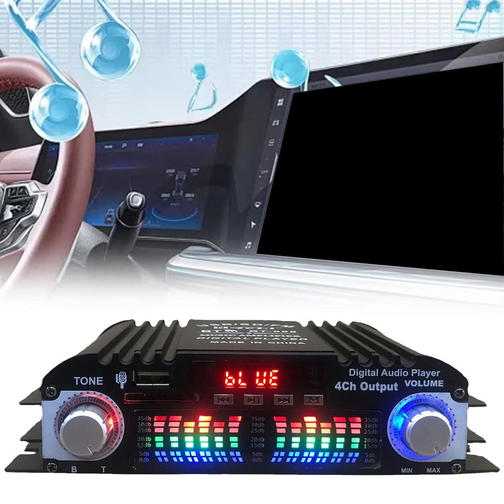QHUDLV 4‑Channel HiFi Stereo Car Amp,Bluetooth Radio USB Music Player