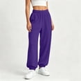 thumbnail image 6 of Jogger Pants for Women Casual High Waisted Baggy Sweatpants Solid Color Soft Track Pants with Pockets Purple L, 6 of 9