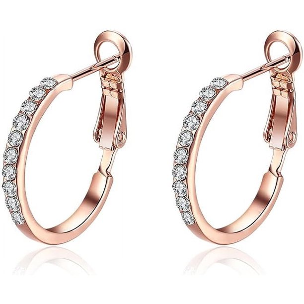 Nvzi Aros pequeños con diamantes de imitación y platino en oro rosa de 14 quilates para mujeres adolescentes con orejas sensibles (oro rosa)